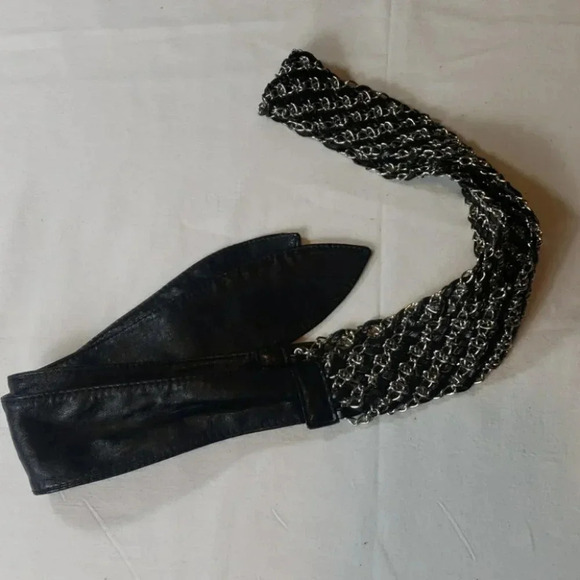 Black/silver links braided front tie 60" belt - Picture 4 of 6